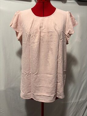 Light Pink Short Sleeve Pleated Blouse